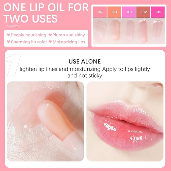 Raspberry Tinted Lip Oil - Hydrating & Non-sticky, Plump & Repair Lip Glow Oil, Fresh Texture
