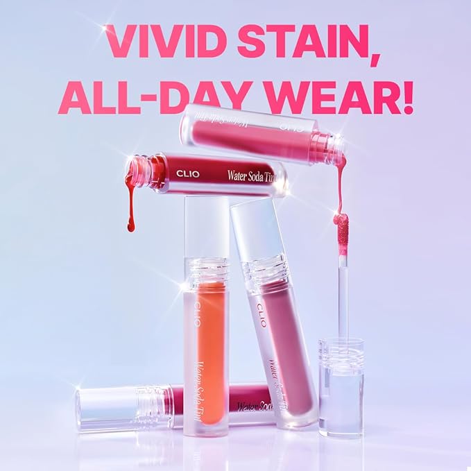 CLIO Water Soda Tint 5 Colors, Korean Lip Stain, High Moisturizing, Strong Hydrating Water Lip Oil, Gloss, Non Sticky Lip Stain, K-Beauty Lips (05 ICY MAUVE, One Size)