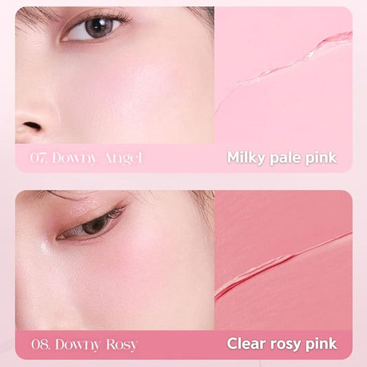 BBIA Ready To Wear Downy Cheek Cream Blush 2P Set (08 DOWNY ROSY + 01 DOWNY PINK) / Blendable and Lightweight Cheek Makeup, Highly Pigmented with Long Wearing Formula