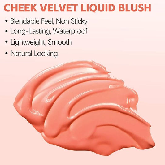 Boobeen Soft Liquid Blush Tint Cheek Blusher, Cream Blush Face Makeup with Cushion Applicator, Long Lasting, Moisturizing, Leaving a Matte Dewy Makeup Look