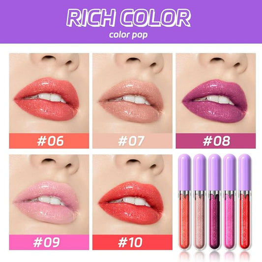 5Pcs Glitter Liquid Lip Gloss Set, Diamond Shimmer Lipstick, Waterproof Shimmer Lip Stain Lip Glaze, High Shine Long Lasting Shiny Lip Color Makeup(Set:Y-02)