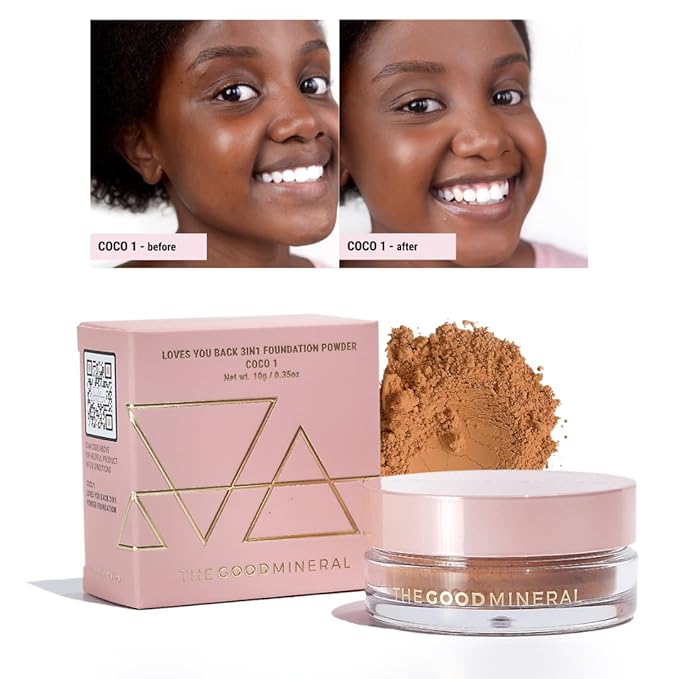 Loves-You-Back 3in1 Mineral Powder Foundation (COCO 1) | Designed for acne-prone, sensitive skin | 3IN1 - Concealer, Foundation + Powder | Evens skin tone | Natural + Lightweight
