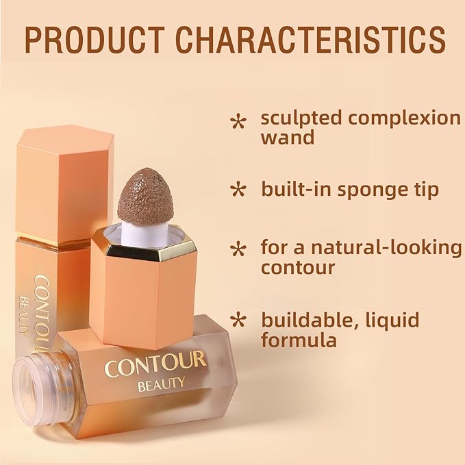 Natural Brown Liquid Contour Stick, Cream Contour Makeup, Long Lasting Silky Liquid Bronzer Face Concealer Matte Contouring with Cushion Applicator (101)