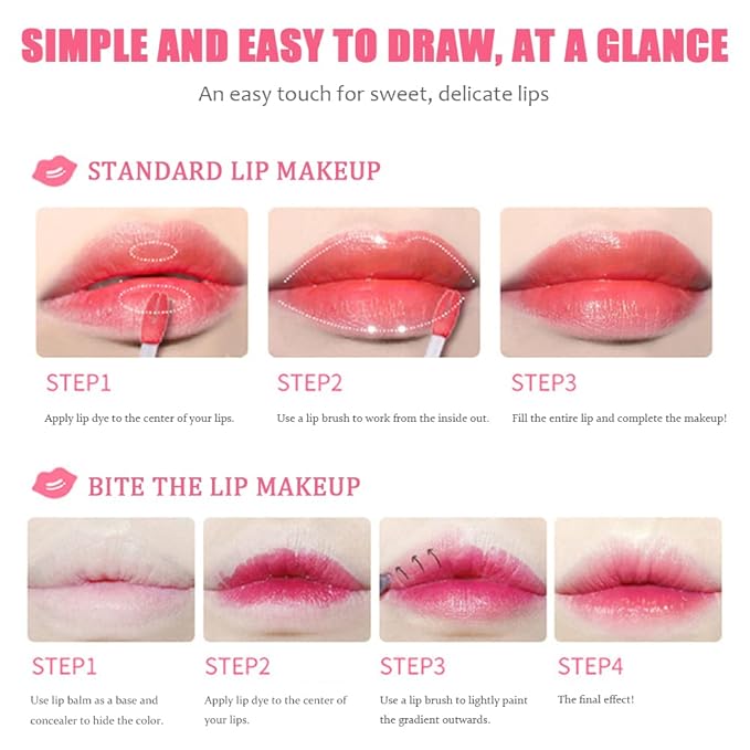 6 Colors Lip Tint Stain Set, Charm Kiss Korean Lip Gloss Plumping Mini Liquid Lipstick, Multi-use Lip and Cheek Tint, Long lasting Non-Stick Cup Waterproof, High Pigment, Vivid Color, Lip Tint Makeup