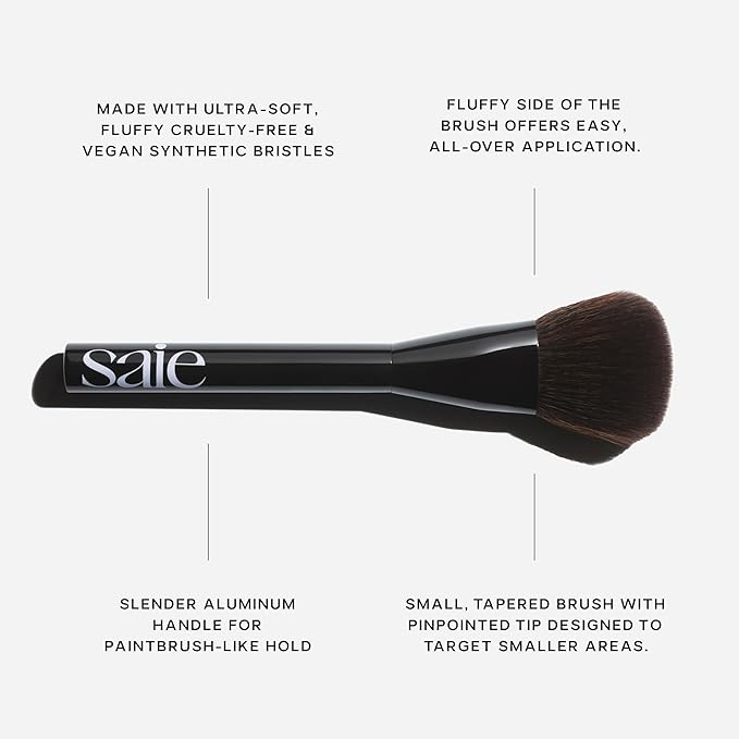 Saie Blush & Brush Duo - SuperSuede Baked Blush in Ciao (.01 oz) & Powder Blush Brush - Talc-Free, Moisturizing Blush with Vegan, Fluffy Brush for Seamless Application
