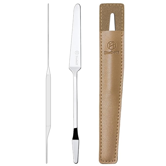 Foundation Spatula Made of Stainless Steel | Professional Makeup Spatula for Even Application of Foundation | Double Edged Spatula for Small Area of Face | Pouch Included for Clean Storage
