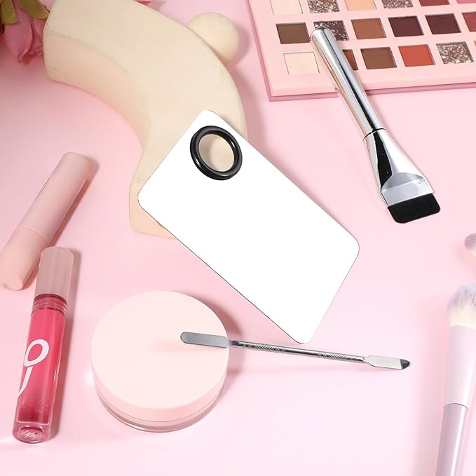 3 Pcs Premium Makeup Spatula & Palette Tray, Metal Foundation Mixing Palette with Spatula Brush For Mixing Foundation Eye Shadow Eyelash Nail Art