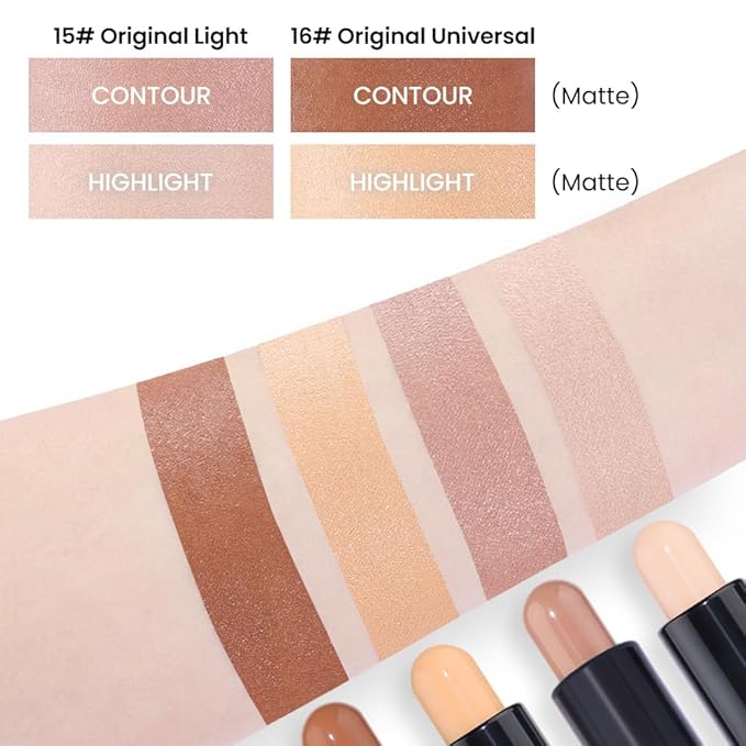 Kaely 2Pcs Cream Bronzer Highlighter Stick,Face Shaping Contouring Sticks,Cheek Contour Palette Kit for Beginners,maquillaje contorno en crema Bronzing Concealer Stick,Brightens & Shades Makeup,15+16