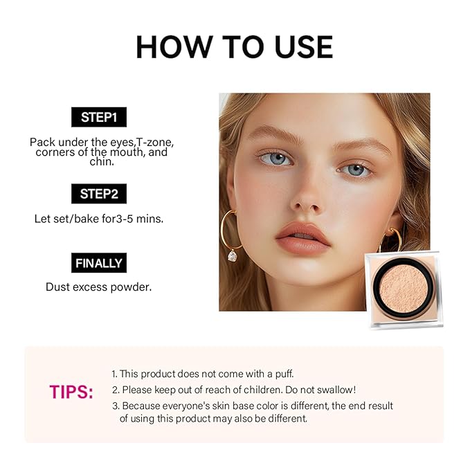 Setting Powder, Loose Baking Powder, Natural Matte Finish Oil Control (Nude, 0.71Oz)