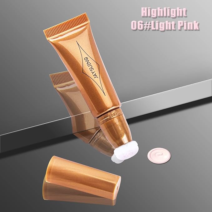 Pink Highlighter Makeup Rare Beauty Liquid Highlighter Stick with Cushion Applicator Contour Beauty Blush Wand Long Lasting Liquid Blush Stick Cream Contour Stick(#06 Light Pink Highlighter)
