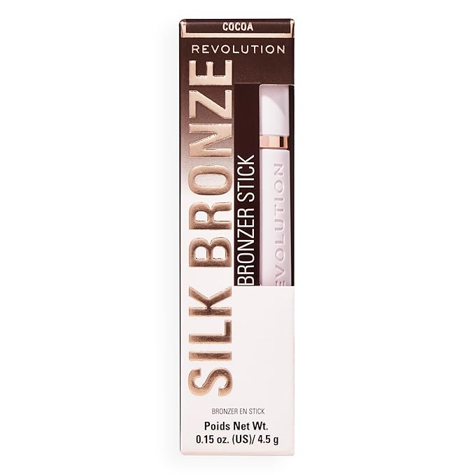 Revolution, Skin Silk Bronzer Stick, Buildable Color for Cheek, Eye, & Lip, Cream-to-Powder Formula, Vegan & Cruelty-Free, Dark Cocoa, 0.15 oz