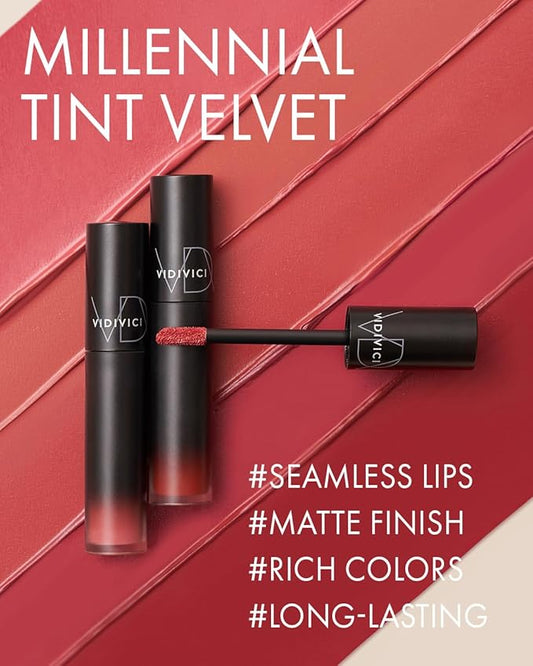 VIDIVICI Millennial Velvet Lip Tint - Thin, Comfortable & Long-Lasting Wear with Matte Finish - Seamless, Rich and Vibrant Shades - Moisture-Filled & Lightweight Texture. 0.15 fl.oz. (01 MAUVE ON ME)