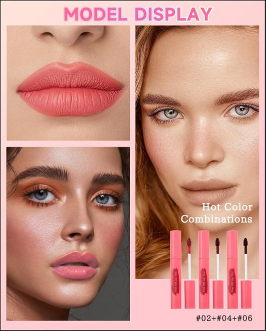 Peel Off Lip Tint Stain Set-3pcs Tattoo Lip Liner Stain Lip Gloss with Matte Finish,Long Lasting Waterproof Nonstick Lipstain Tinted Lipgloss,Mother's Day Makeup Gift Kit for Women Girl-02+04+06