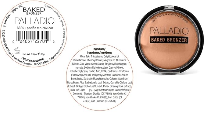 Palladio Baked Bronzer, Highly Pigmented and Easy to Blend, Shimmery Bronzed Glow, Use Dry or Wet, Lasts all day long, Provides Rich Tanning Color Finish, Powder Compact, Pacific Tan