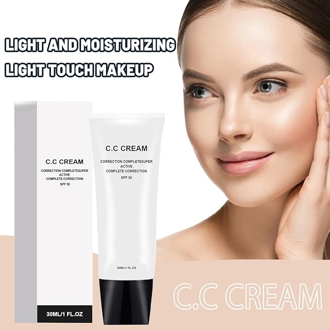 Skin Tone Adjusting CC Cream SPF 50, New Cosmetics CC Cream, Pre-makeup Primer Moisturizing Skin Concealer Brightening Skin Tone (Natural, 2PCS)