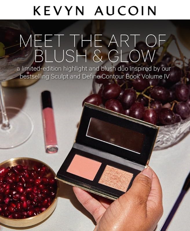 Kevyn Aucoin The Art of Blush & Glow, PINK: Sculpt & define makeup compact DUO palette with a pink-toned matte blush (Azalea) plus a champagne colored Highlighter (Star Gaze). Universally flattering.