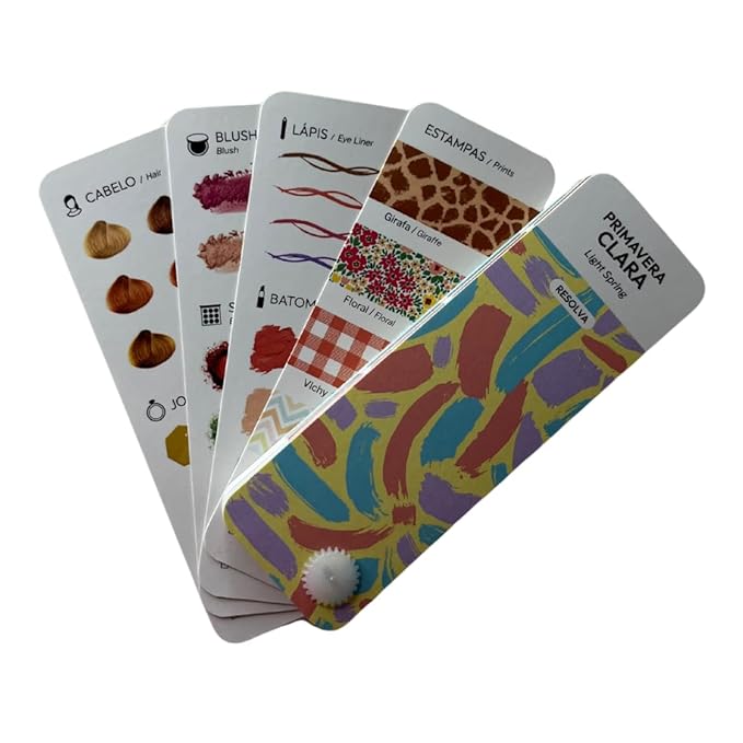 Bilingual Light Spring Palette Color Fan by Resolva Meu Look, Personalized Guide for Cost Saving, Smart Shopping, Outfit & Wardrobe Planning; Primavera Clara