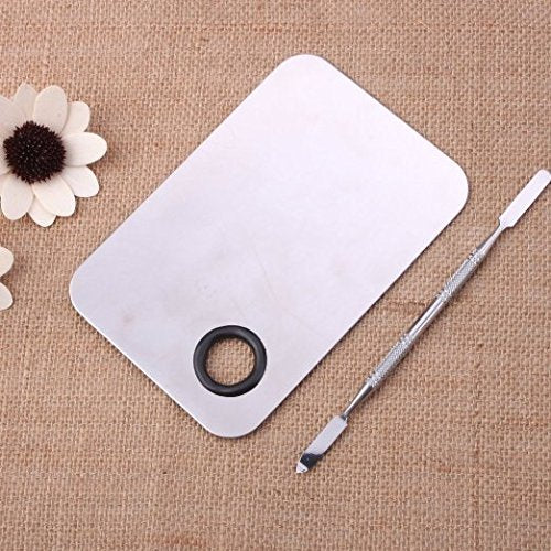 Stainless Steel Professional Pro Lady Cosmetic Makeup Palette Nail Eye Shadow Mixing Makeup Palette with Spatula Tool(150x100MM)
