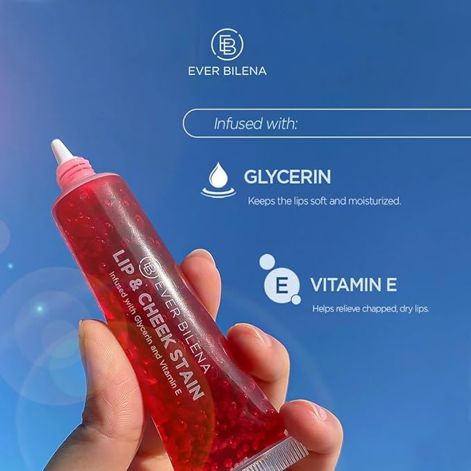 EB Lip and Cheek Stain 20ml | Multi-Use Gel Tint for Lips and Cheeks | Long-Lasting, Natural Finish | Very Red