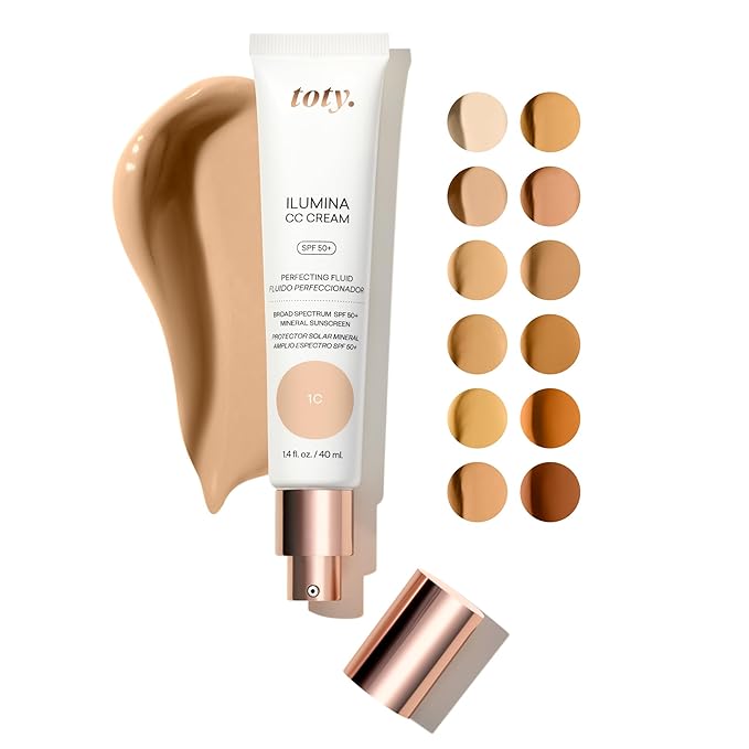 by Sofia Vergara - Ilumina CC Cream 100% Mineral Color Correcting Cream + Ilumina CC Creamy Compact Mineral Broad Spectrum Sunscreen + Angled Complexion & Foundation Blending Brush - 1C