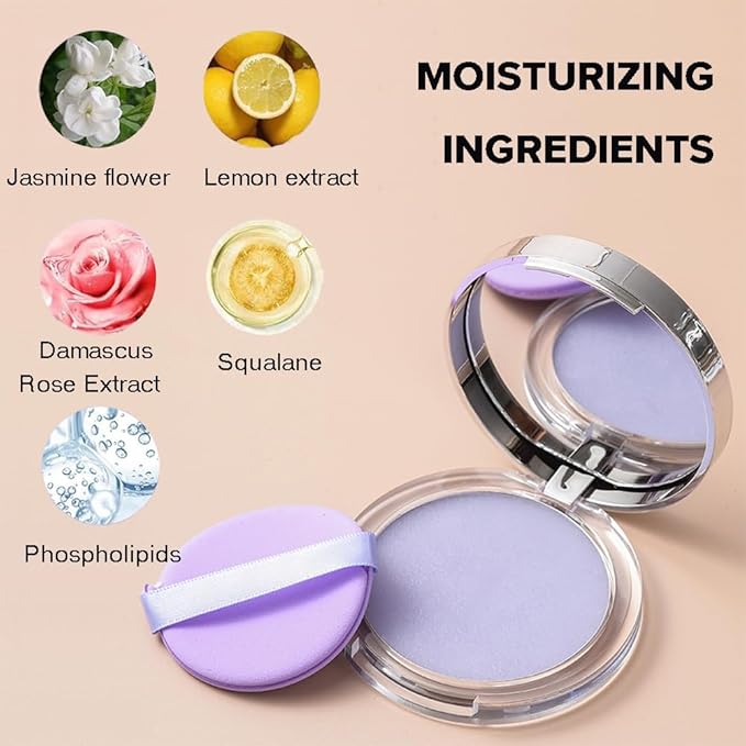 Oil Control Pressed Matte Powder with Mini Puff, Lightweight Jelly Face Powder for Shine-Free Finish
