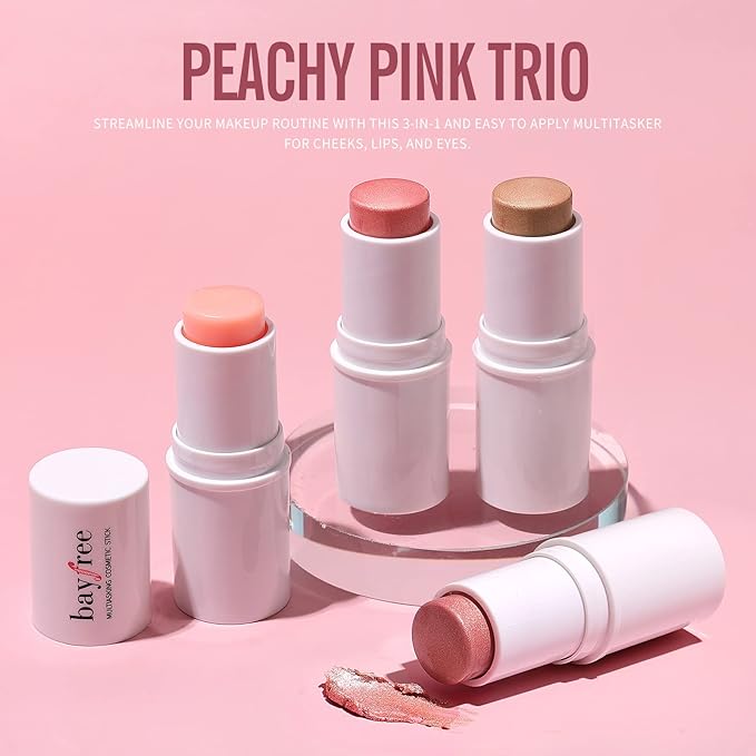 KIMUSE Multi Stick Trio Face Makeup, Cream Blush Stick for Cheeks & Lips, Contour Stick & Highlighter Makeup Sticks for All Skin