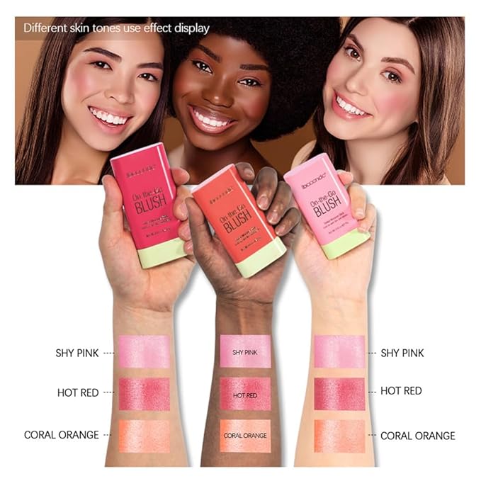 Multi-Use Makeup Blush Stick, Monochromatic Blush Beauty Wand for Cheek and Lip Tint with Long Lasting Hydrating Formula, Waterproof Silky Smooth Solid Moisturizer Stick (1# pink)