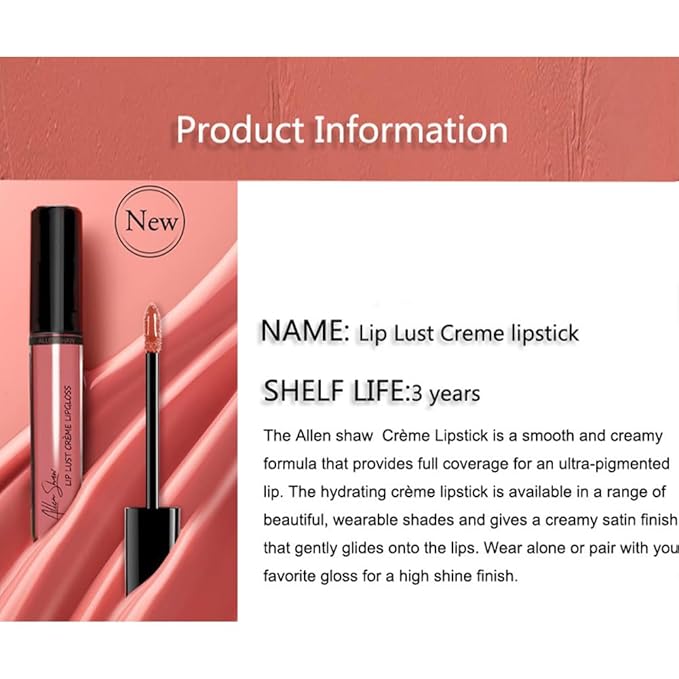 12 Colors Cream Texture Lipstick,Waterproof Creamy Lip Gloss,Non-Stick to Cup Non-Fading Long-Lasting Moisturizing Velvet Liquid,Hydrating Lip Natural Jelly Lipstick(06#,0.2Fl Oz/6ml)
