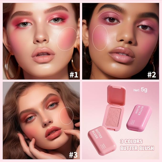Silky Butter Blush Cream, Face Powder Blush for Long-lasting, High Color Rendering and Waterproof Makeup with Sweet Buttery Scent, Up to 12h Wear (1, Feeling Butter, Large)