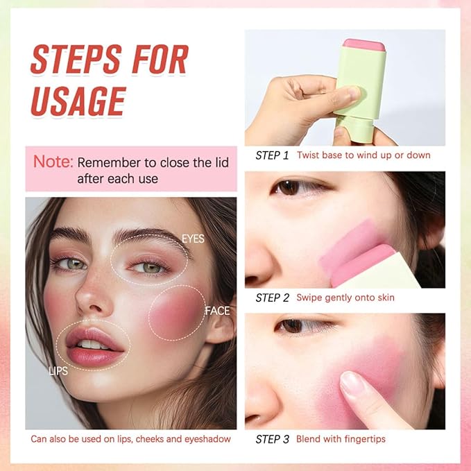 PH Tinted Moisture Stick,Multi-Use Cream Color Changing Blush, 3-in-1 Blush Stick for Cheek/Eyes/Lips, Waterproof Hydrating Tinted Solid Makeup Products (1# Shy Pink)