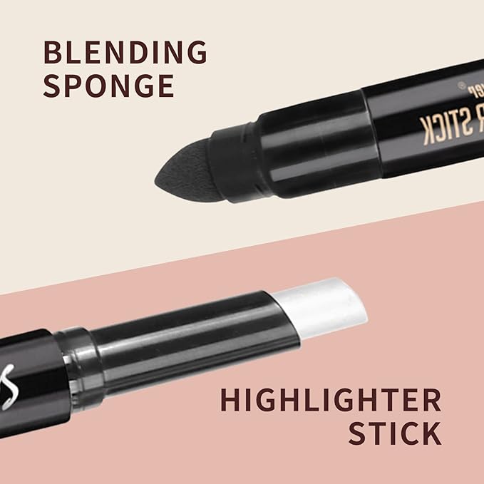 Highlighter Stick, Double Ended Highlighter Makeup Stick with Sponge Brush, Shimmer Waterproof Long Lasting Smooth Silver Glitter Brighten Face Makeup Pencil, 1 Count