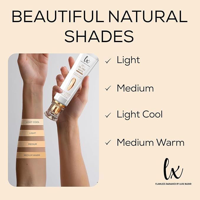 Lx Blend CC+ Cream | Oil-Free Matte Foundation with SPF 40 | Full Coverage, Anti-Aging, Long-Wear Hydrating Makeup for Oily Skin | Fragrance-Free, Shine Control, 1.08 FL OZ