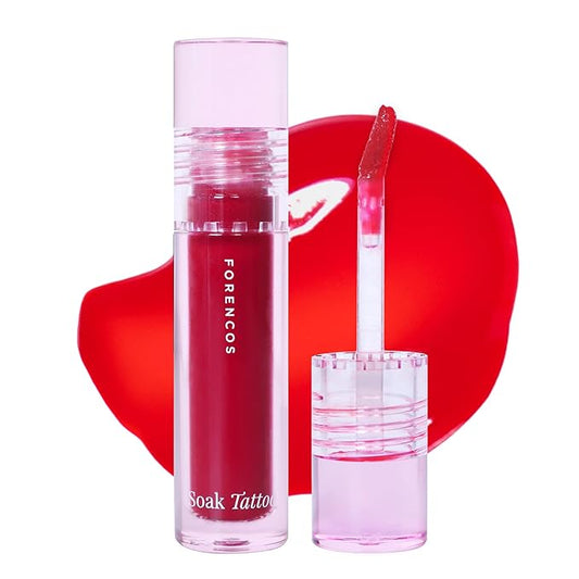 FORENCOS Soak Vegan Lip Tint/Stain, Water Gel Formula, Weightless & Non-sticky Finish, Vivid Color, Smudge-proof, Cruelty-Free, Korean Makeup, Waterproof, 0.11 oz (14 Zippy)