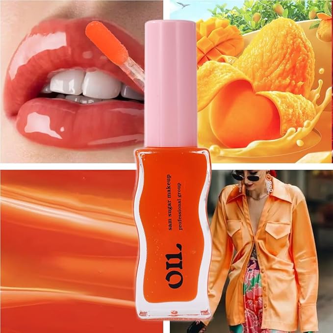 Honey Infused Hydrating Lip Oil Lip Gloss with Honey Tropical Scent, High-Shine Non-Sticky Formula for Dry Lips, 8ml (Mango, Lip Oil-4)