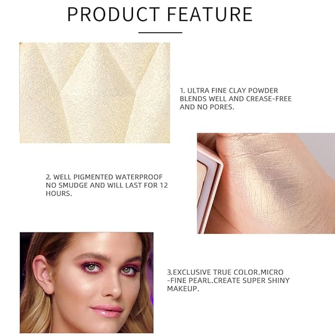 AKARY Face Glitter Blush Pink Shimmer Highlighter Blusher Powder Makeup Cosmetics Facial Contour Corrector Shine Rouge (#04 Ginger Colors)