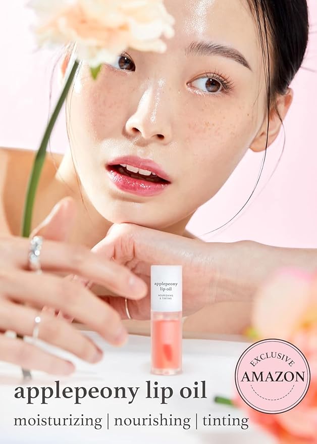 NOONI Korean Vegan Lip Oil - Applepeony 0.12 Fl Oz + Korean Facial Clenaser - Snowflake Whipping Cleanser 5.07 Fl Oz Bundle