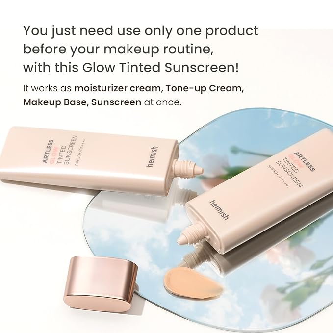 HEIMISH Artless Glow Tinted Sunscreen, Multipurpose Makeup Base, Primer, Highlighter, Lightweight, Non-greasy, Hydrating, Natural Finish with SPF 50+ PA+++, 1.35fl.oz/40ml, Shine Beige