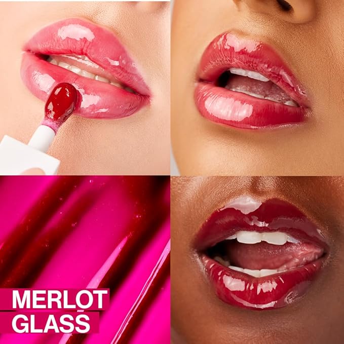wet n wild Lip Oil - Lightweight, Non-Sticky, Hydrating & Nourishing Formula with Marula & Jojoba Oils, Vegan & Cruelty-Free - Merlot Glass (Pack of 2)