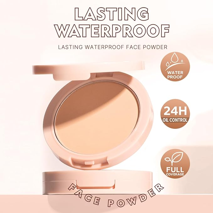 Oil Control Face Pressed Powder,Matte Flawless Long Lasting Setting Powder Makeup,Lightweight Waterproof Cruelty Free Compact Powders Foundation,0.35 oz(DARK COMPLEXION)