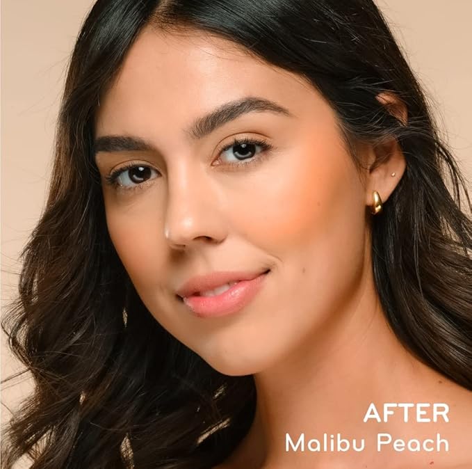 pürlisse Blush Glow BB Cheek Color - Dewy Liquid Blush for Cheeks - Enriched with Vitamin E & Hyaluronic Acid - Creamy, Lightweight & Buildable - Hydrating & Nourishing - Malibu Peach (0.34 Fl oz)
