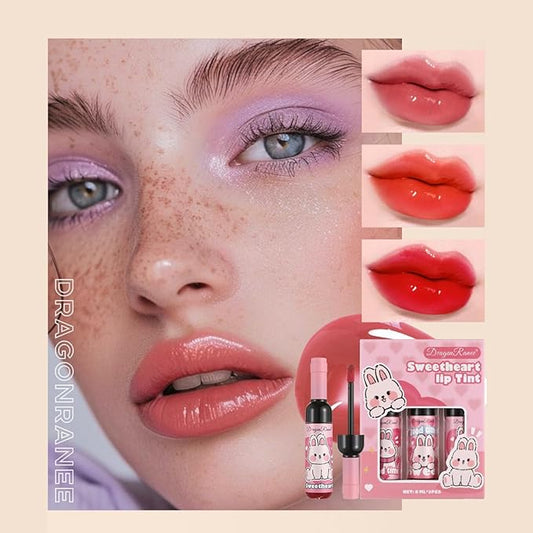 Wine Bottle Lip Tint Set, Long-Lasting 3 Colors Lip Tint, Smudge-Proof Liquid Lipstick for All-Day Wear, Cute Pink Package, Ideal Makeup Gift for Girls and Women