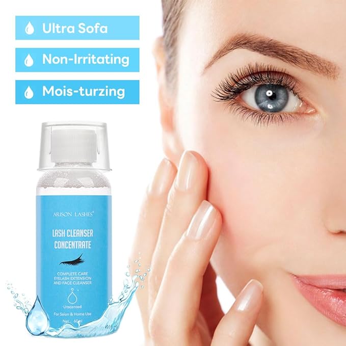 Eyelash Cleanser Concentrate 60ml Professional Lash Extensions Shampoo Natural Foaming Cleanser for Extensions Lashes with Salon Home Care-Makes 12 Bottles 60ml Eyelash Shampoo (unscented)