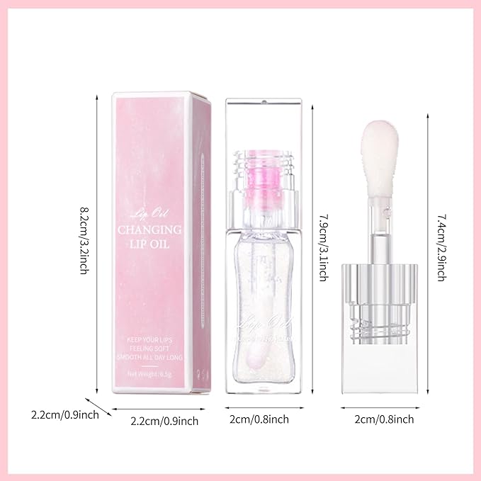 Erinde Magic Color Changing Lip Oil, Moisturizing Lip Glow Oil, Plumping Shimmer Big Brush Tinted Lip Balm Lip Care, Long Lasting Nourishing Non-sticky Fresh Texture Lip Gloss Lip Balm