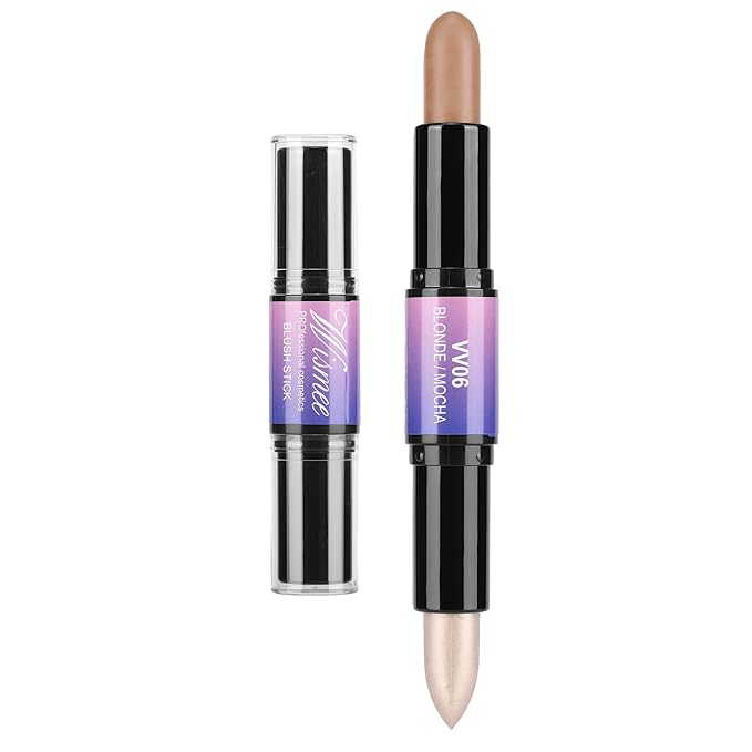 Dual-Ended Highlight & Contour Stick, Shimmer Cream Powder Face Shaping & Contouring Stick, Long Lasting & Waterproof Highlighters Makeup Stick, Blendable and Smooth for Women