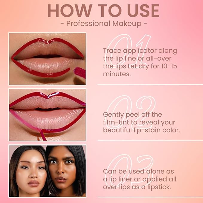2Pcs Matte Liquid Lip Gloss Stain-Peel Off Lip Liner Tattoo, Long Lasting Peel Off Lip Stain,Waterproof & Transfer-Proof Lip Liner Peel Off Lip Gloss for All Skin Types (#00+#06)