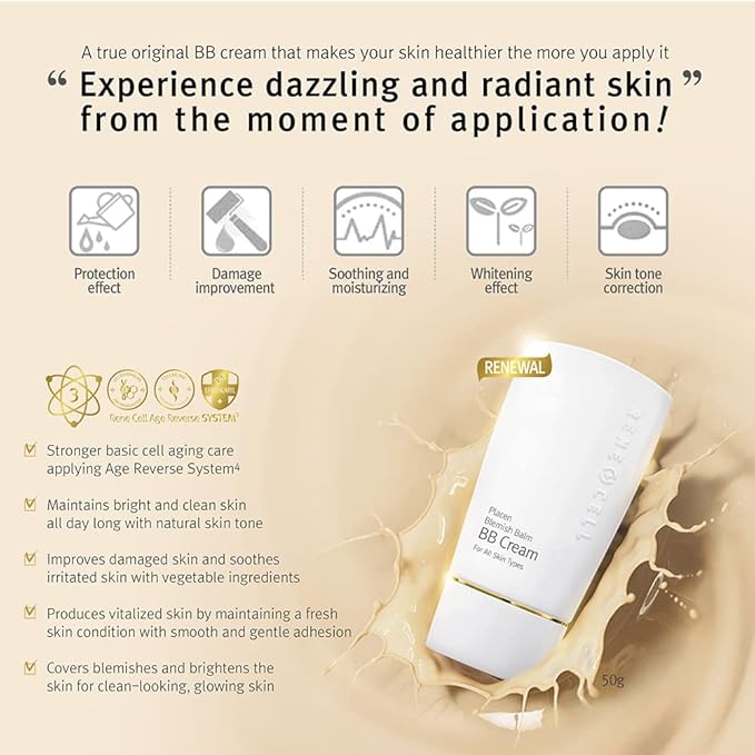 [Rene Cell Placen Blemish Balm BB Cream, Glossy Face Makeup (50g / 1.8oz)