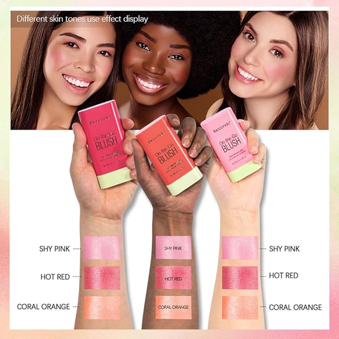 Blush Stick for Cheeks and Lips, On-the-Go Blush, Hydrating Solid Cheek Tint, Makeup Stick for Beautiful and Natural Shades, Tinted Moisture Stick Ued on Eyes Lips and Cheeks