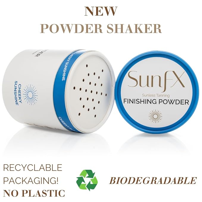 SunFX Post Spray Tan Translucent Finishing Powder | Talc Free | Sunless Tanning Powder with Large Professional Fan Brush & 100 pk of Disposable Sticky Feet