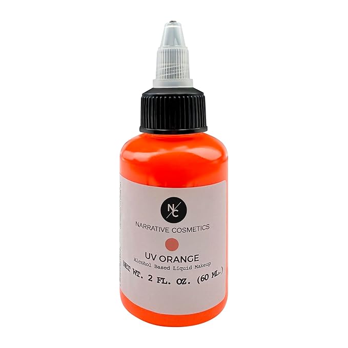 UV Fluorescent Alcohol Airbrush Paints - 2 fl oz, Glow Effect, Waterproof, Sweatproof, Highly Pigmented Liquid Makeup for Bodypainting, Film, TV, Festivals - UV Orange