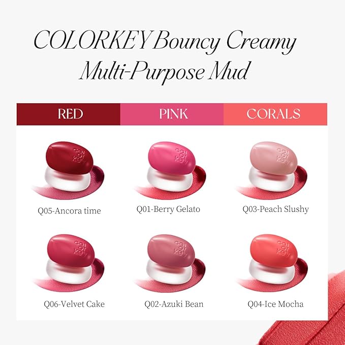 COLORKEY Bouncy Multi-Purpose Mud, Lip Tint, cheek, Moist Fit Without Stickiness, non-sticky, Creamy Soft Texture,Smudge-Proof (Q05-Ancora time, 4.5g)